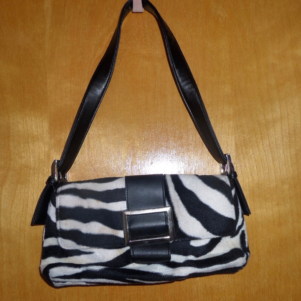 Bebe Furry Zebra Faux Leather Purse Handbag
